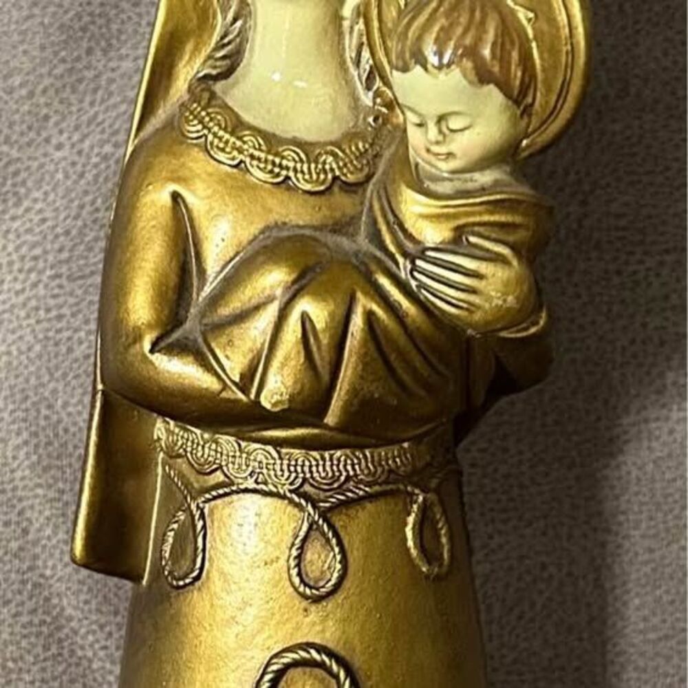 Vintage Paper-Mache Madonna & Child Figurine w/ Gold Finish 13"